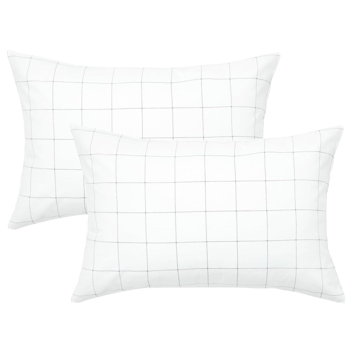 JELLYMONI 100 Natural Cotton Plaid King Pillowcases Set 2 Pack White with Black Grid Geometric Pattern Printed Pillow Covers with Envelope ClosurePillows are not Included