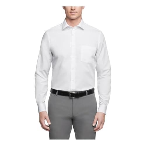 Van Heusen Men's Regular Fit Poplin Spread Collar Dress Shirt, White, 16.5 32-33