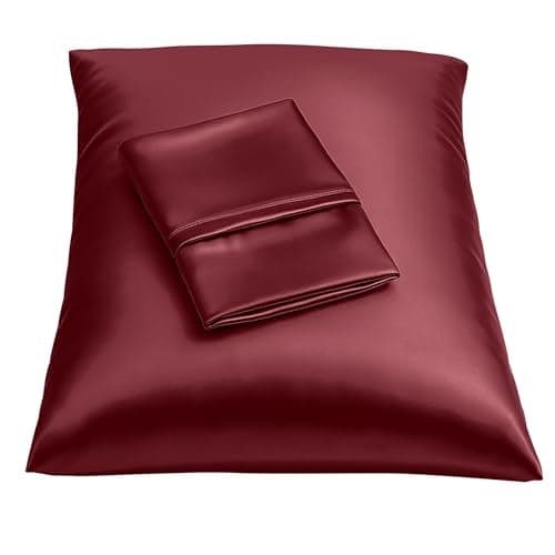 BLISSFORD Satin Pillowcase with Zipper, for Hair and Skin Care, Feels Soft and Cool Like a Silk Pillowcase, Satin Pillow Cases 2 Pack, Slik Pillow Cover, Burgundy, Queen, Set of 2