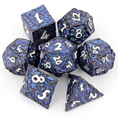 Haxtec Metal DND Dice Set Polyhedral DD Dice Compatible with Dungeons and Dragons Gift TTRPG Black Blue Glitter Metal Dice
