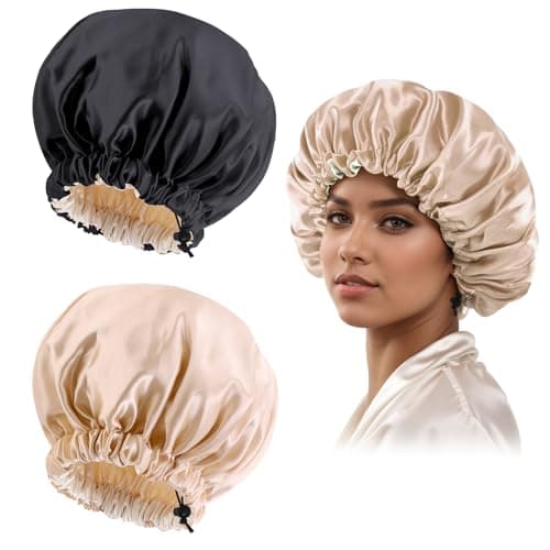 Satin Silk Bonnet for Curly Hair Bonnet Braid Bonnet for Sleeping Bonnets for Women Large DoubleLayer AdjustableBlackChampagne