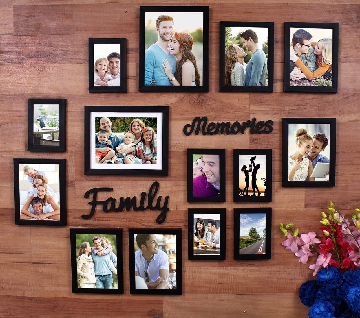 Art Sreet Beautiful Family Memories Set Of 14 Individual Wall Photo Frame 66X8 64X6 28X10 With Mdf Plaque