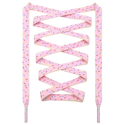 DANHUA Colored Printed Flat Shoelaces: 2 Pair Pink Ice Cream Patterned Shoe Laces for Sneakers 47 inch