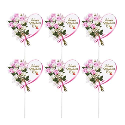 JANOU 12pcs Happy Mothers Day Cake Toppers Heart Flower Cupcake Picks Cake Decoration for Birthday Mothers Day Party Favors