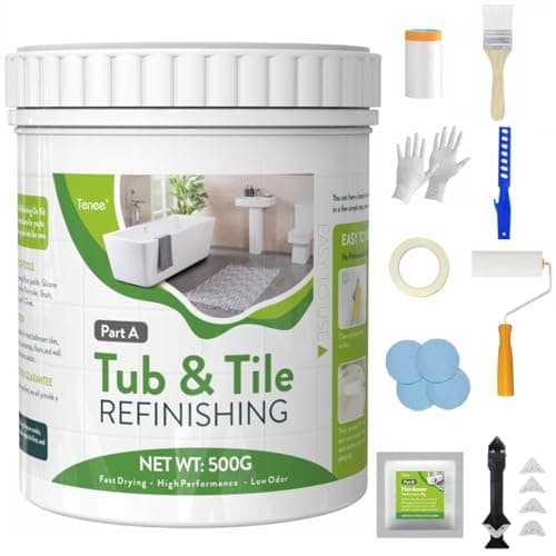 17oz White Tub and Tile Paint, Low Odor Tub and Tile Refinishing Kit for Bathroom, Provides 25-30sq.ft Coverage with Semi-Gloss Finish, Bathtub Refinishing Kit for Kitchen, Shower, Sink, Fiberglass