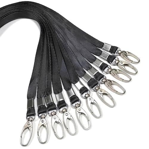 10 Pcs Lanyards Black Lanyard for Id Badges Nylon Lanyard Bulk Clip Swivel Hook for Office Id Badges Key Chains (Black)