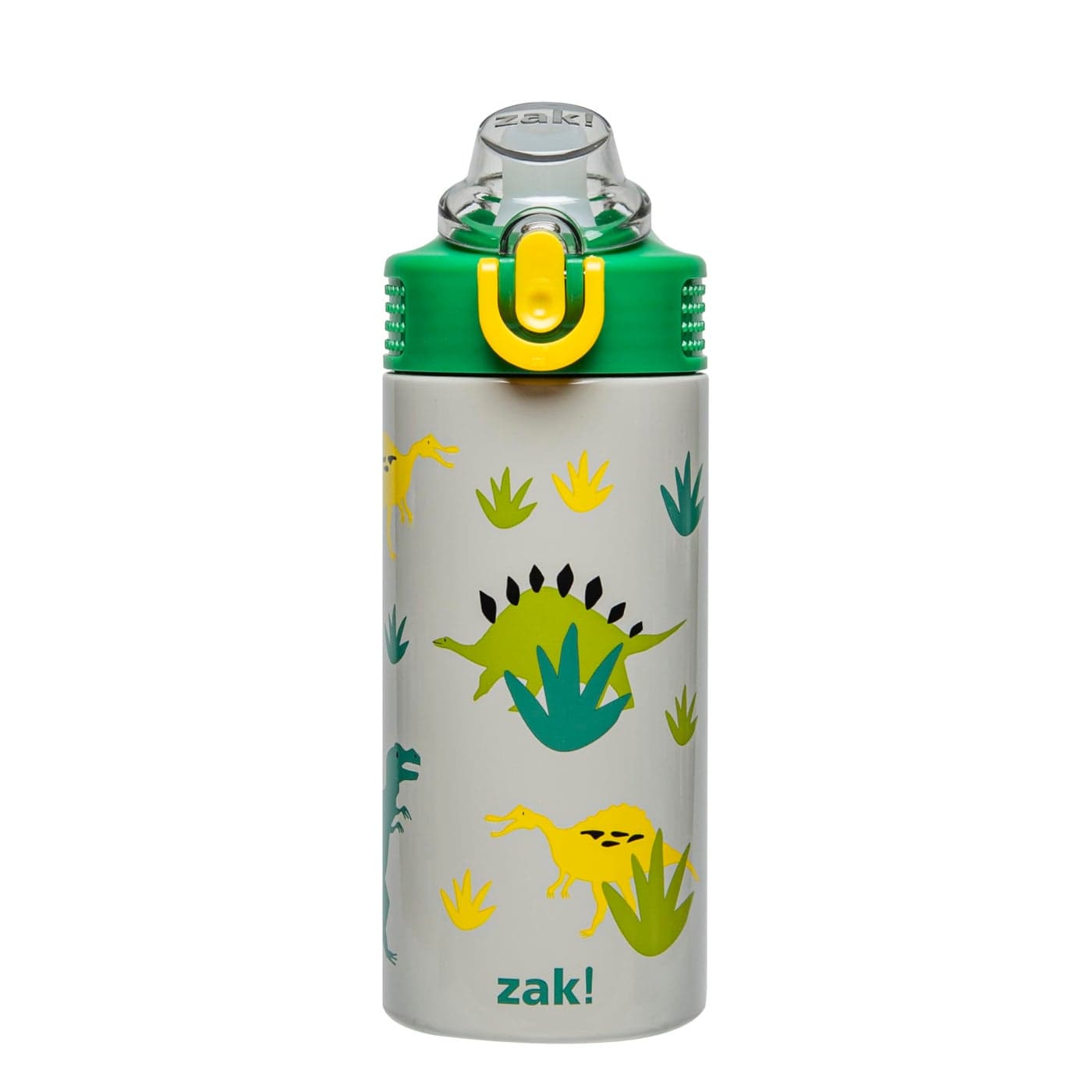 Zak Designs Sage Kids Water Bottle For School Travel or At Home 14oz Stainless Steel Water Bottle With Straw Handle and LeakProof PopUp Spout Cover Dino