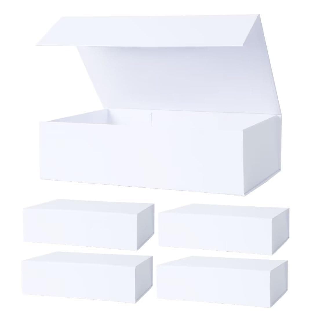 Aimyoo White Collapsible Gift Box with Magnetic Closure Lids 105x7x3 in Bridesmaid Groomsman Proposal Boxes Rectangle Storage Box 5 Pack