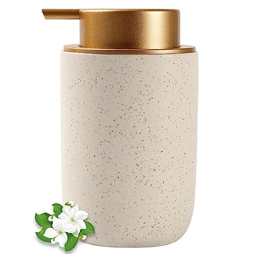 Hand Soap Dispenser for Bathroom Decro, Ceramic Liquid Pump Bottles Refillable Dish Dispenser for Kitchen Farmhouse Colleage Dorm, Matte Beige
