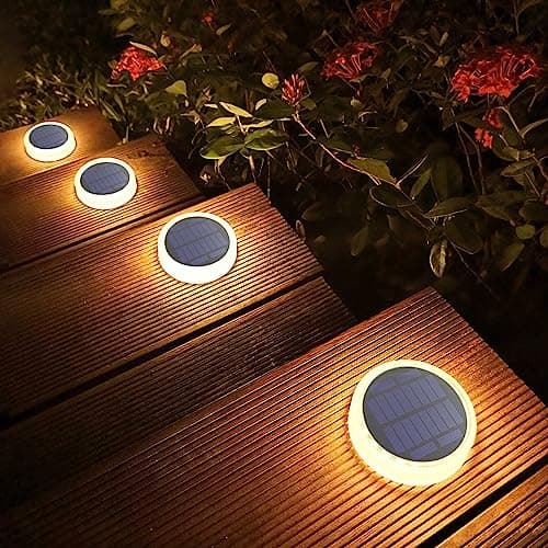 Lacasa Solar Deck Lights, 4 Pack 30LM Outdoor Solar Powered Step Lights, LED Dock Lights Warm White 2700K Light up All Night IP68 Waterproof Auto ON/Off for Garden Stairs Driveway Pathway Lighting
