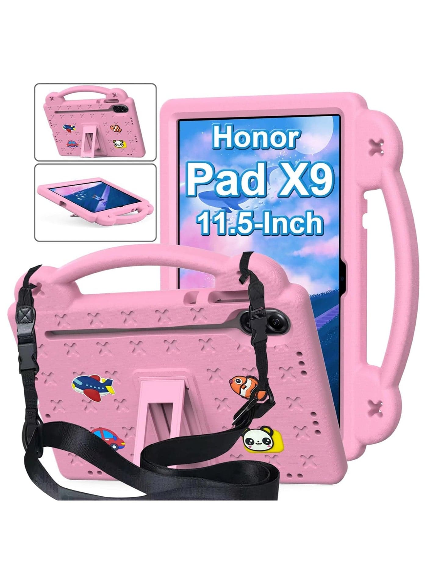 Case Compatible with Honor Pad X9 11.5 Inch, DIY Accessories for Kids, Shockproof Case with 【Pencil Holder】 【Shoulder Strap】 【Handle Stand】, Pink