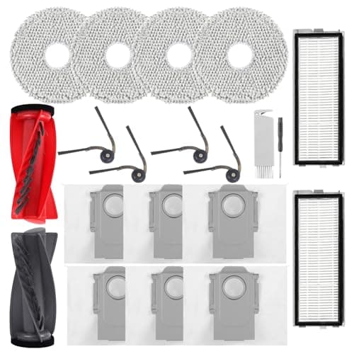20 Pack Qrevo S5V Accessories Replacement Parts for Roborock Qrevo S5V CurvCurv S5X EdgeEdge S5A Vacuum Cleaner 1 Main Brush 4 Mop Cloth Pads 4 Side Brushes 2 HEPA Filters 6 Bags 2 tool