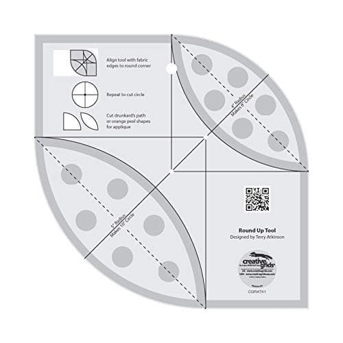 Creative Grids Round Up Tool and Quilting Ruler CGRATK1 Made in USA NonSlip Grip Acrylic Quilting Sewing Crafting Patchwork Ruler Template
