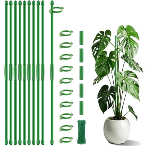 Plant Stakes 17 inch SupKing Support Stick Orchid Stakes with Clips 10Pcs Garden Plant Poles Extended to 345ft for Indoor Outdoor Potted Tomato Rose Amaryllis Vegetables Monstera Green