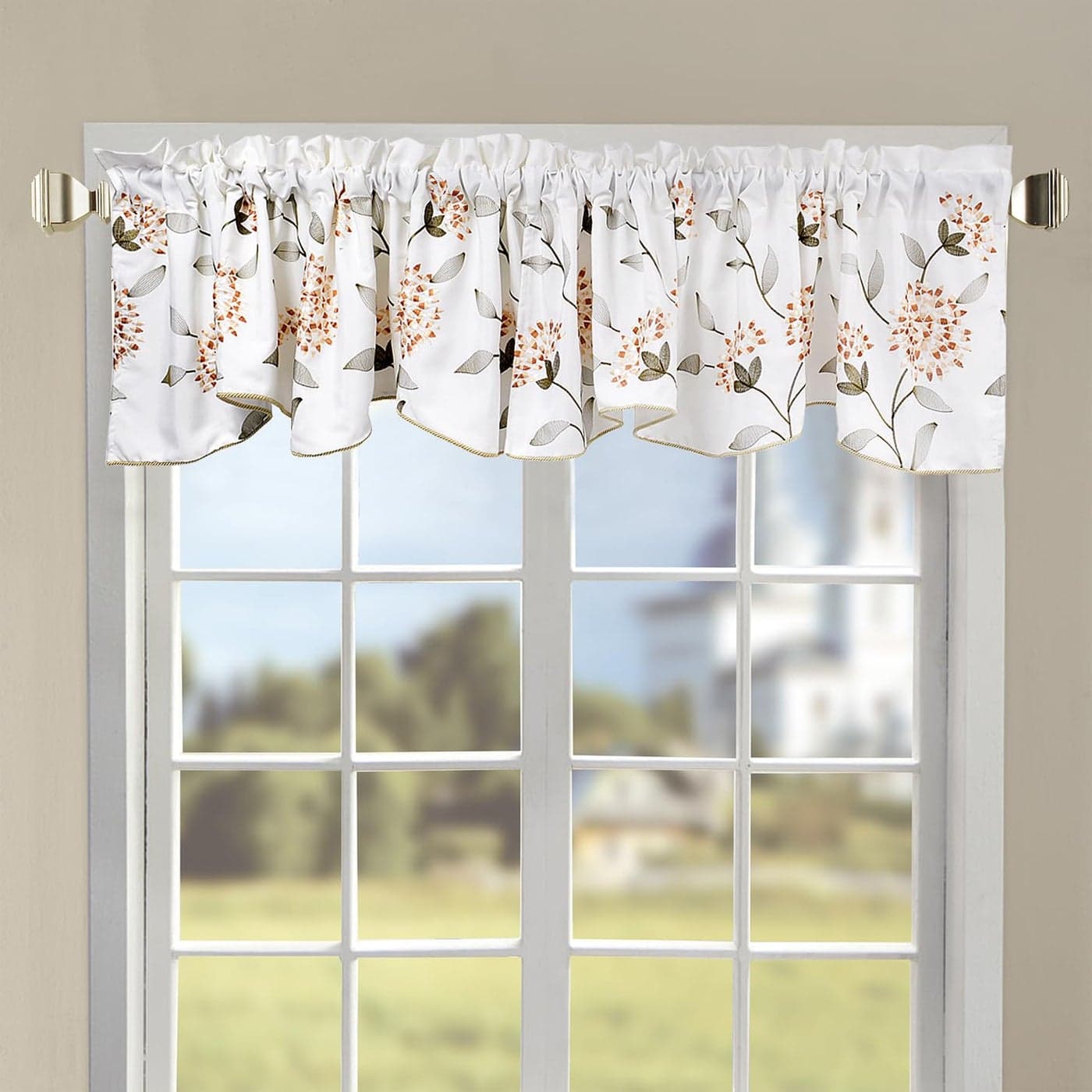 Home Soft Things 1 Piece Sun Flowers Embroidery Valance Gold 60 x 19 Scalloped Flower Floral Window Curtain Valance Thick Drapes for Bedroom Decor with Rod Pocket