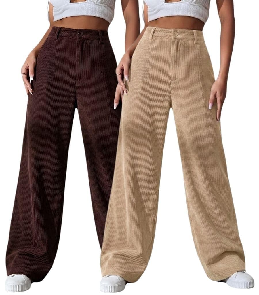SMOWKLY Women's Aesthetic Mid Rise Wide Leg Sweatpant with Pocket || Loose Comfy Elastic Waist Casual Korean Trousers for Woman Elegant Workwear for Office, College & Events(1678_CK_2XL/1678_BRN_2XL)
