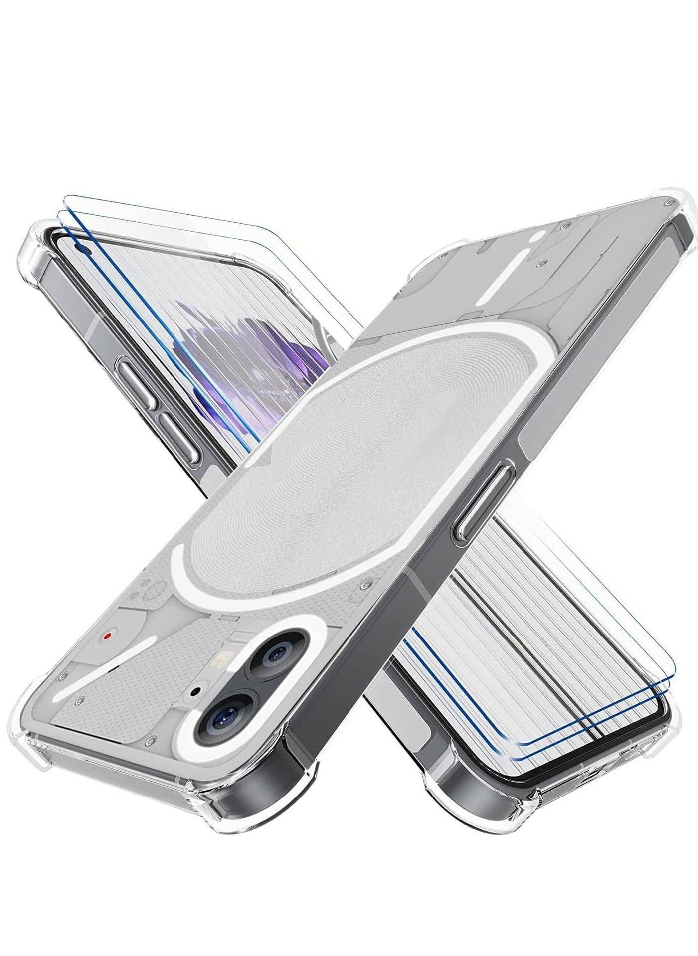 Nothing Phone 1 Case with 2 Pack Tempered Glass Screen Protector, Crystal Clear TPU Silicone Case with Airbag Corners, Drop Protection Cover For Nothing Phone 1