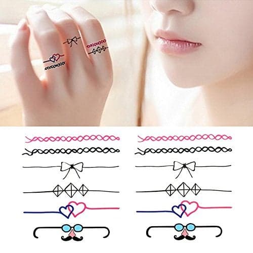 Oottati 2 Sheets Small Cute Temporary Tattoo Stickers Bow Ring Lovers Heart for Men Women Teens