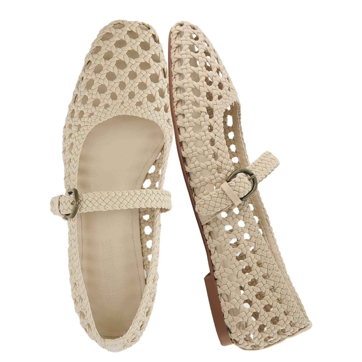 CUSHIONAIRE Weston Womens Hand Woven Dressy Ballet Flats Faux Leather Mary Jane with Adjustable Strap Memory Foam WHEAT 8