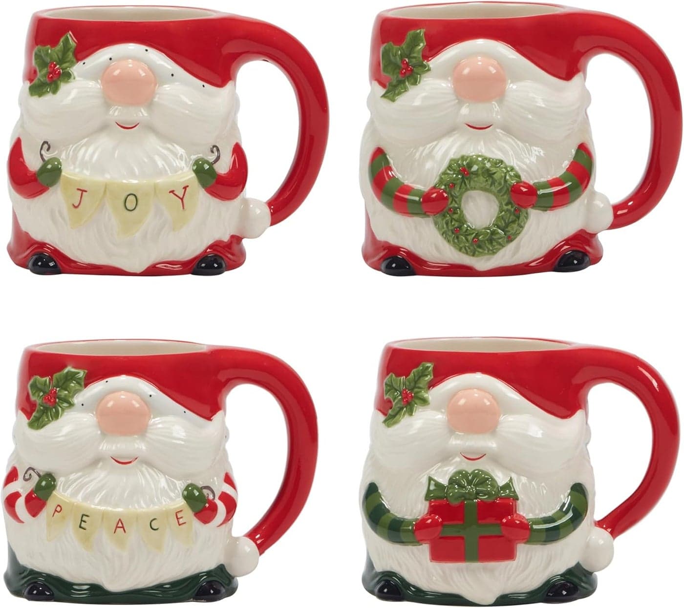 Certified International Christmas Gnomes 16 oz3D Mugs Set of 4 Assorted Designs Multicolor