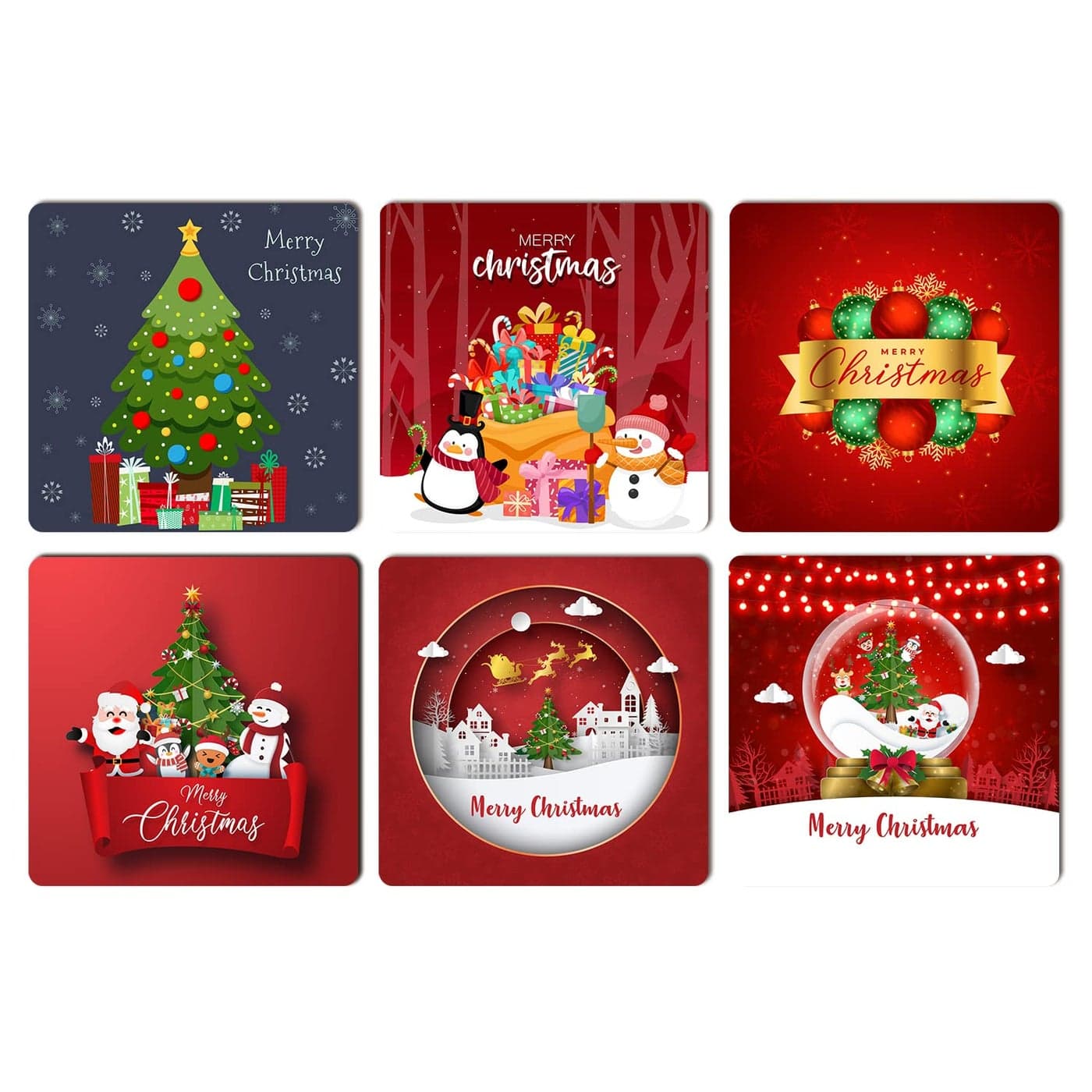 PRINTELLIGENT Christmas Wooden Tea Coasters for Drinks Merry Christmas Decoration Item Set of 6 Christmas Coaster