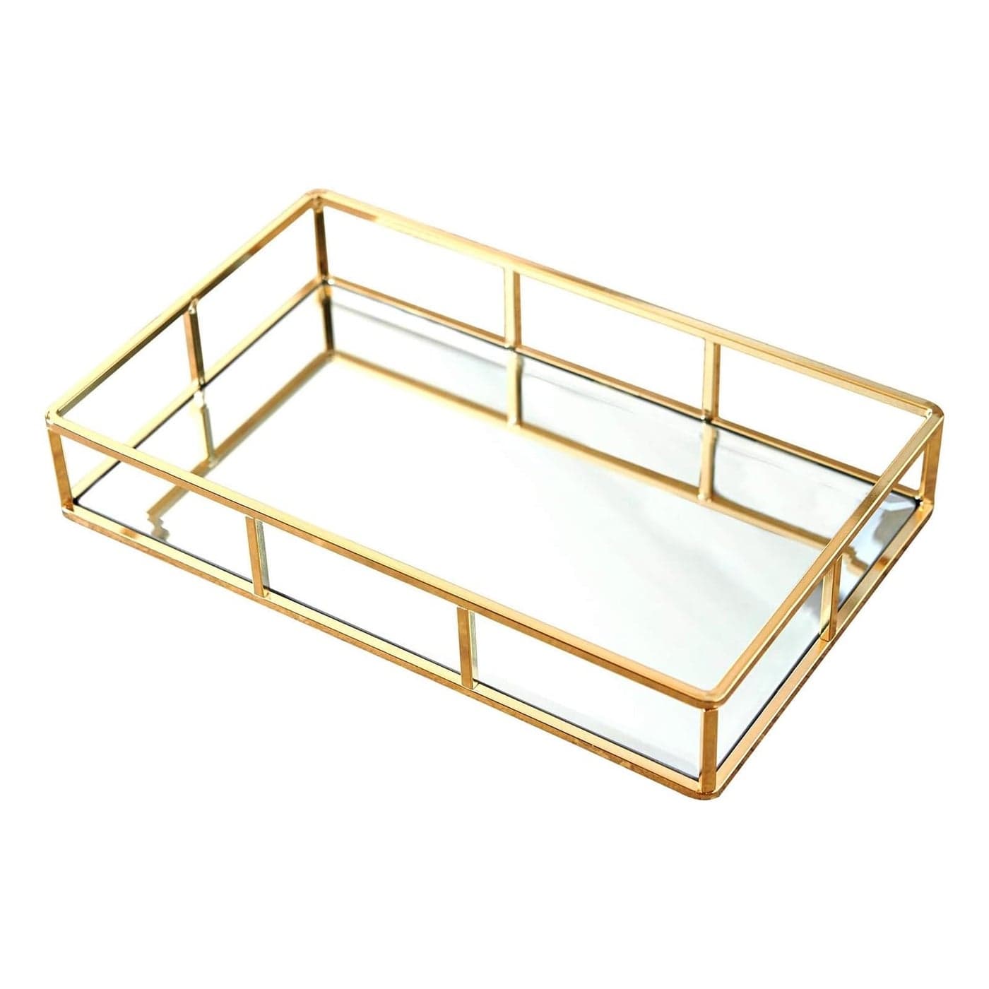 PuTwo Tray Mirror Gold Dresser Ornate Tray Metal Decorative Tray Jewelry Perfume Organizer Makeup Tray for Vanity Dresser Bathroom Bedroom