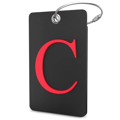 Shacke Luggage Tag Initial - Fully Bendable Tag w/Stainless Steel Loop - Black (Letter C)