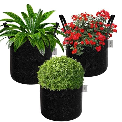 Oriley Grow Bag Heavy Duty Geo Fabric Plant Pot with Sturdy Handles Lightweight Bags Ideal for Gardening Balcony Terrace (Black, Round, 400 GSM 8 x 8 inch Pack of 3)