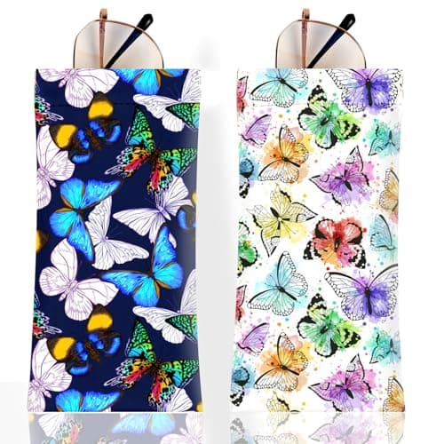 Anikathy 2Pcs Sunglass Eyeglass Glasses Case Soft PU Leather with Cleaning Cloth Soft Sunglasses Case Cute Aesthetic Portable Travel Glasses Pouch Bag for Men Women Girls(Colorful Butterfly Pattern
