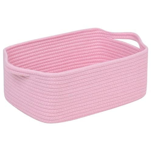 CubesLand Cute and Durable Small Cotton Rope Basket for Organizing Woven Closet Storage BinShelves Closet Storage Basket Bathroom Storage Organizer Bin Nursery Toy Basket Bin Pink Basket