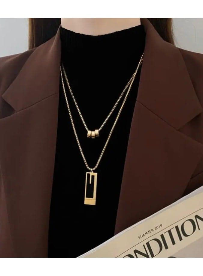 Fashionable Titanium Steel Necklace With A Double-layered Sweater Chain, Adding A Touch Of Sophistication To Your Outfit. The New Versatile Pendant Accessory.