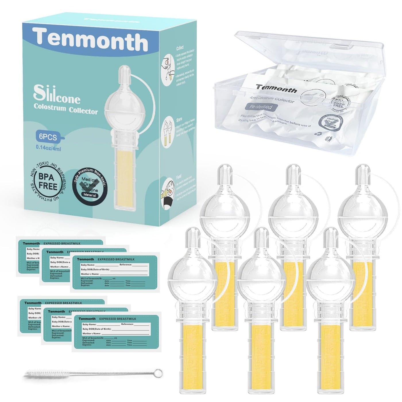 Colostrum Collector Kit Tenmonth Breast Milk Collector with Storage Case Set Portable Colostrum Container ReadytoUse BPA Free 01oz4ml 6pcs