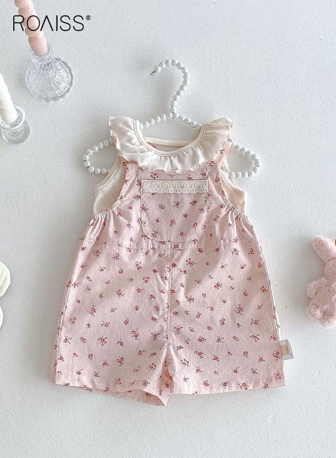 Toddler Girls Camisole and Overalls Set, Stylish Summer Outfit with Sleeveless Top and Floral Overall Shorts, 2 Piece Comortable Clothing Set for Little Girls