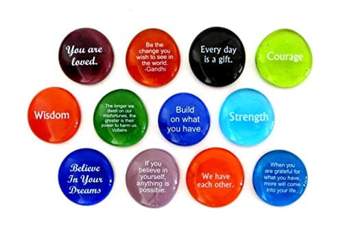 Lifeforce Glass Encouragement Stones Set of 12 Motivational and Inspirational Quotes and Sayings on Translucent and Opaque Glass Stones