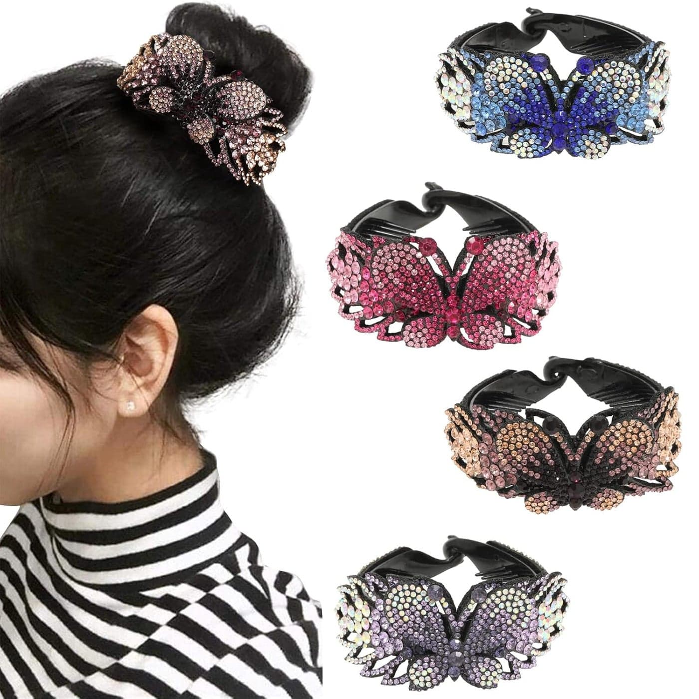 Rhinestone Hair Clip for Women 4Pack Halfballoon Nest Expanding Hairpin Girls Hair Claws Hair Bun Holders Accessories Flowers Butterfly PinkPurpleBrownBlue