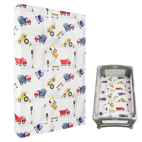Viviland Toddler Mattress, 38" X 26" Pack N Play Mattress Premium Soft Foam Portable for Pack and Play Topper, Breathable, Comfortable and Stable, Truck Printed Baby Crib Mattress