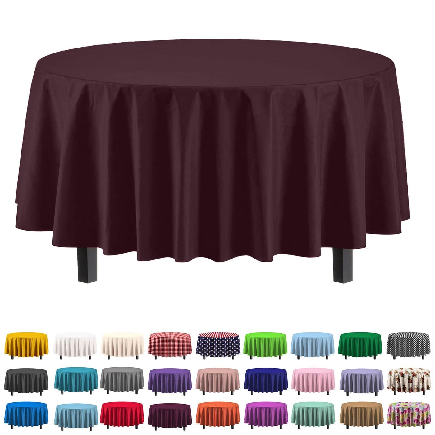 Party Solids 6Pack Premium Plastic Tablecloth 84in Round Plastic Table Cover Brown