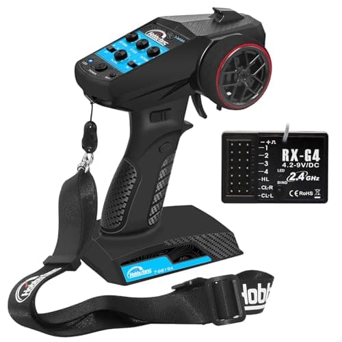 Hobby Fans RC Radio System 4CH 24G RC Transmitter with Receiver and Lanyard AntiJamming Remote Controller for RC Car Crawler Boat Blue