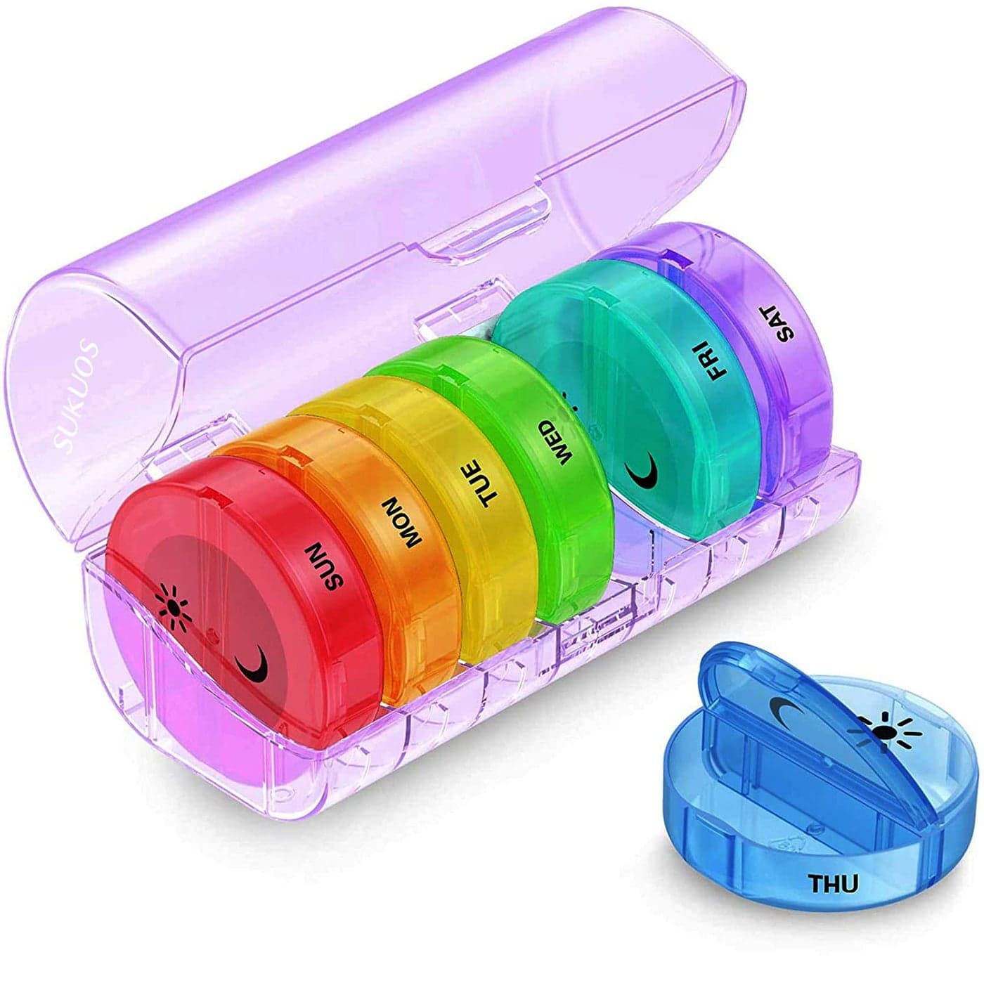 Sukuos Weekly Pill Organizer 7 Day 2 Times a Day Large Daily Pill Box Easy to Open AM PM Pill Case for MedicineVitaminFish OilSupplements Purple