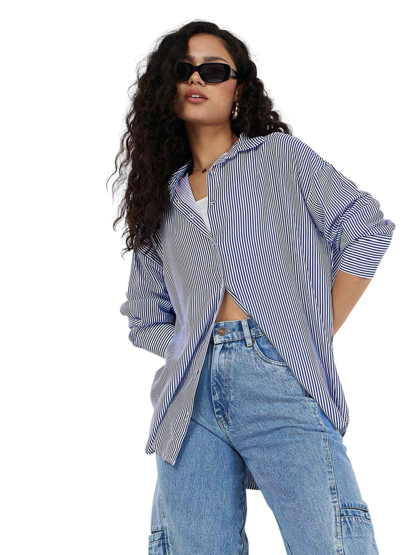 Blue & White Pinstriped Oversize Shirt