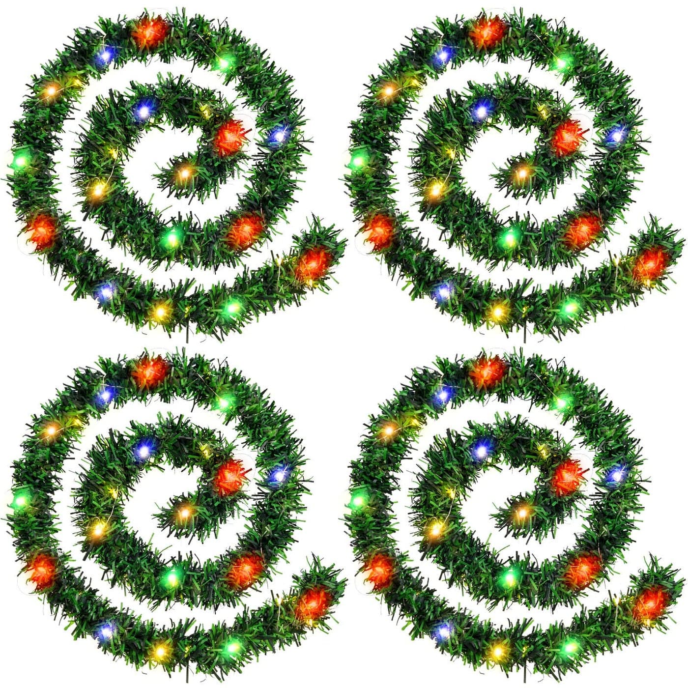 Giegxin 4 Strands Christmas Garland 72 Feet Lighted Garland Tree Decoration Artificial Pine Soft Greenery with 4 Pcs 160 LED String Lights for Xmas Holiday Wedding Party Decoration