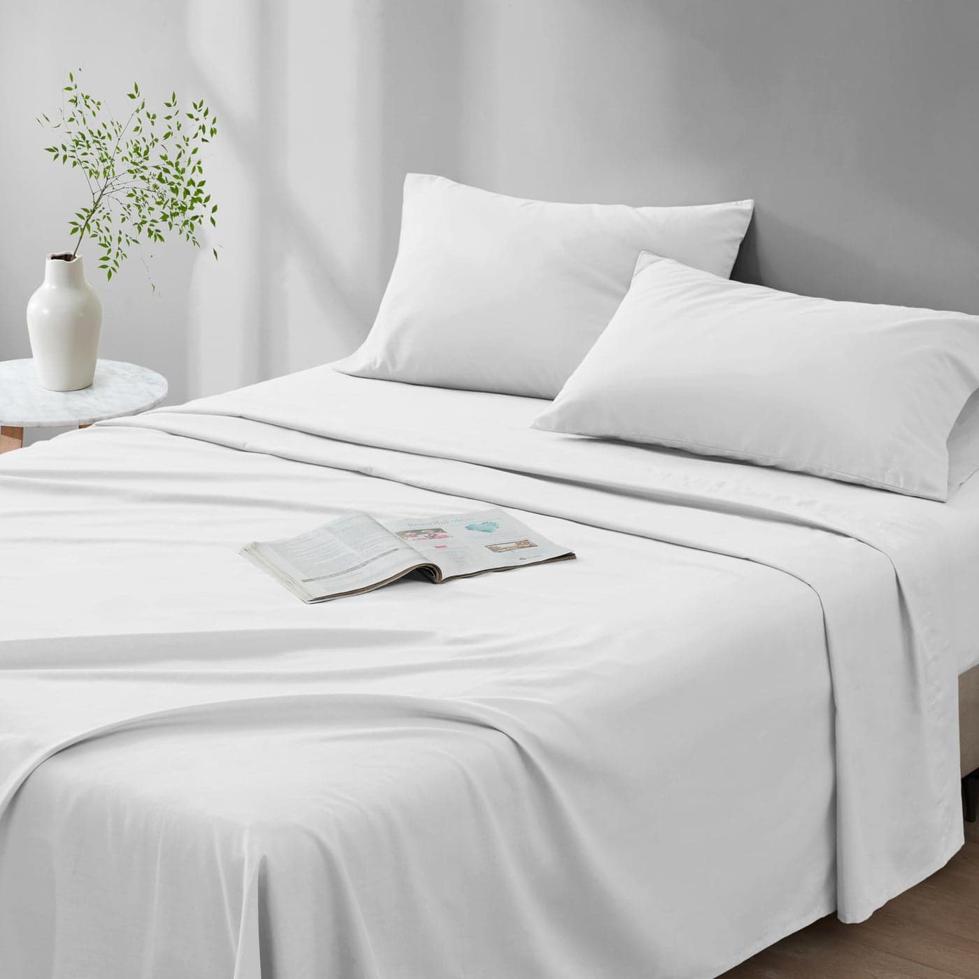 Comfort Spaces 100 Cotton Sheet Set Breathable Lightweight Soft with 12 Elastic Pocket Fits up to 14 Mattress All Season Cozy Bedding Matching Pillow Case Twin White 3 Piece