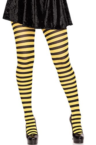 LegAvenue-Women's Nylon Striped Tights, Black/Yellow, One Size