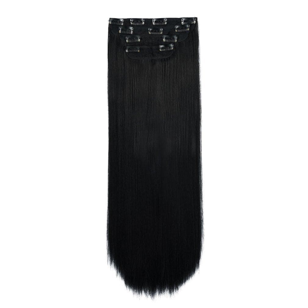 REECHO 20 Straight Long 4 PCS Set Thick Clip in on Hair Extensions Natural Black