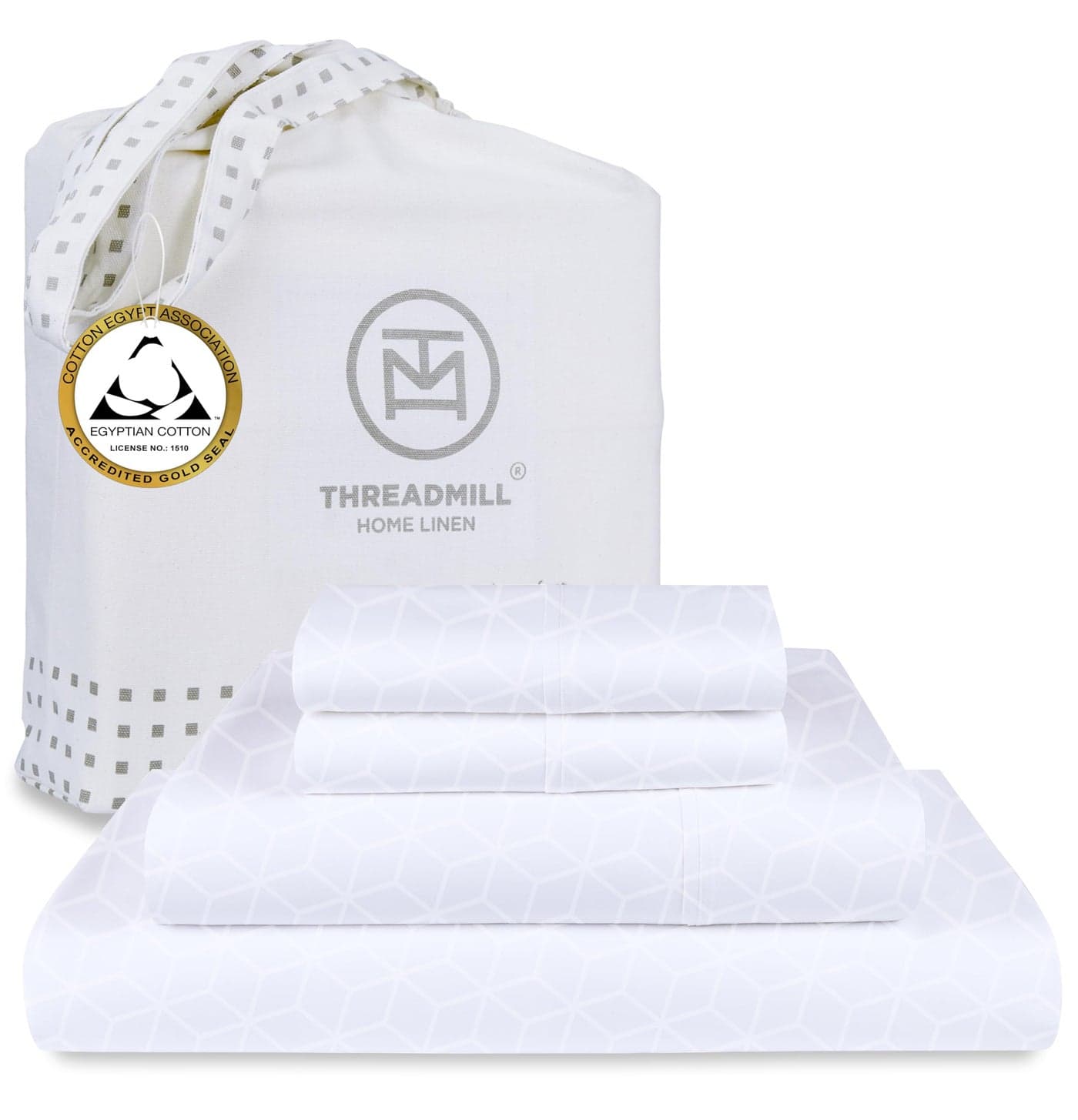 Threadmill Egyptian Cotton Full Size Sheet Set 100 Certified Egyptian Cotton Sheets for Full Size Bed Full Bed Sheets Set 16 Deep Pocket Soft Damask Jacquard 4 Pc Cooling Bedding Set White
