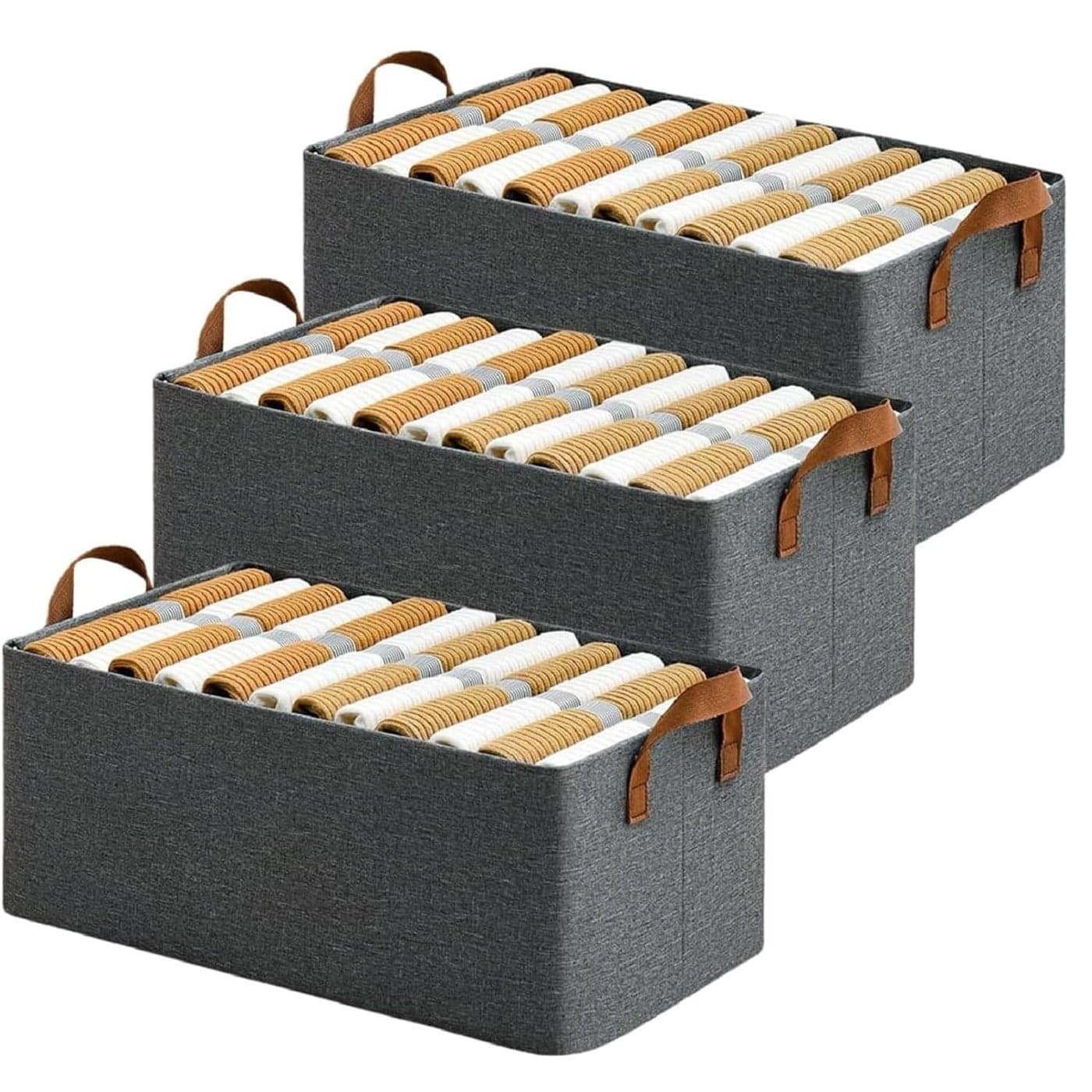 VONITY Wardrobe Organizer For Clothes With Rectangle Storage Baskets For Clothing Fabric Storage Box With Handles Cloth Organizer For Storage Shelf Basket For Storage Clothes Pants Jeans Pack Of 3