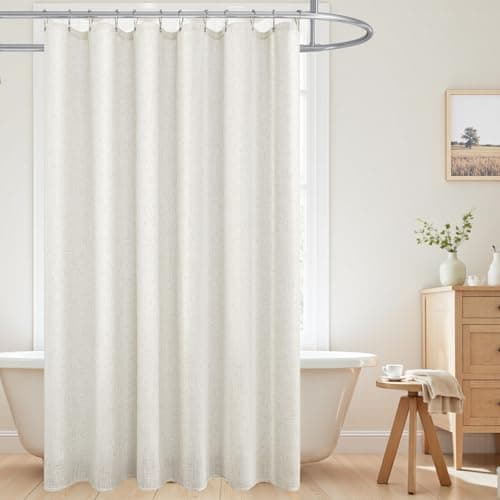 KOUFALL 90 Inch Shower Curtain Long,Linen Fabric Boho Farmhouse Neutral Extra Long Shower Curtains for Bathroom 90 in Length,Cream Beige