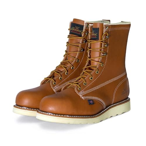 Thorogood American Heritage 8” Steel Toe Work Boots for Men - Full-Grain Leather with Round Toe, Slip-Resistant Wedge Outsole and Comfort Insole; EH Rated, Tobacco Oil-tanned - 11 2E