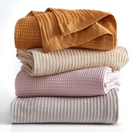 100% Cotton Yellow Blanket King Size for Bed - Breathable and Soft, Waffle Weave for Summer Spring, 102x90 Inches (Marigold)