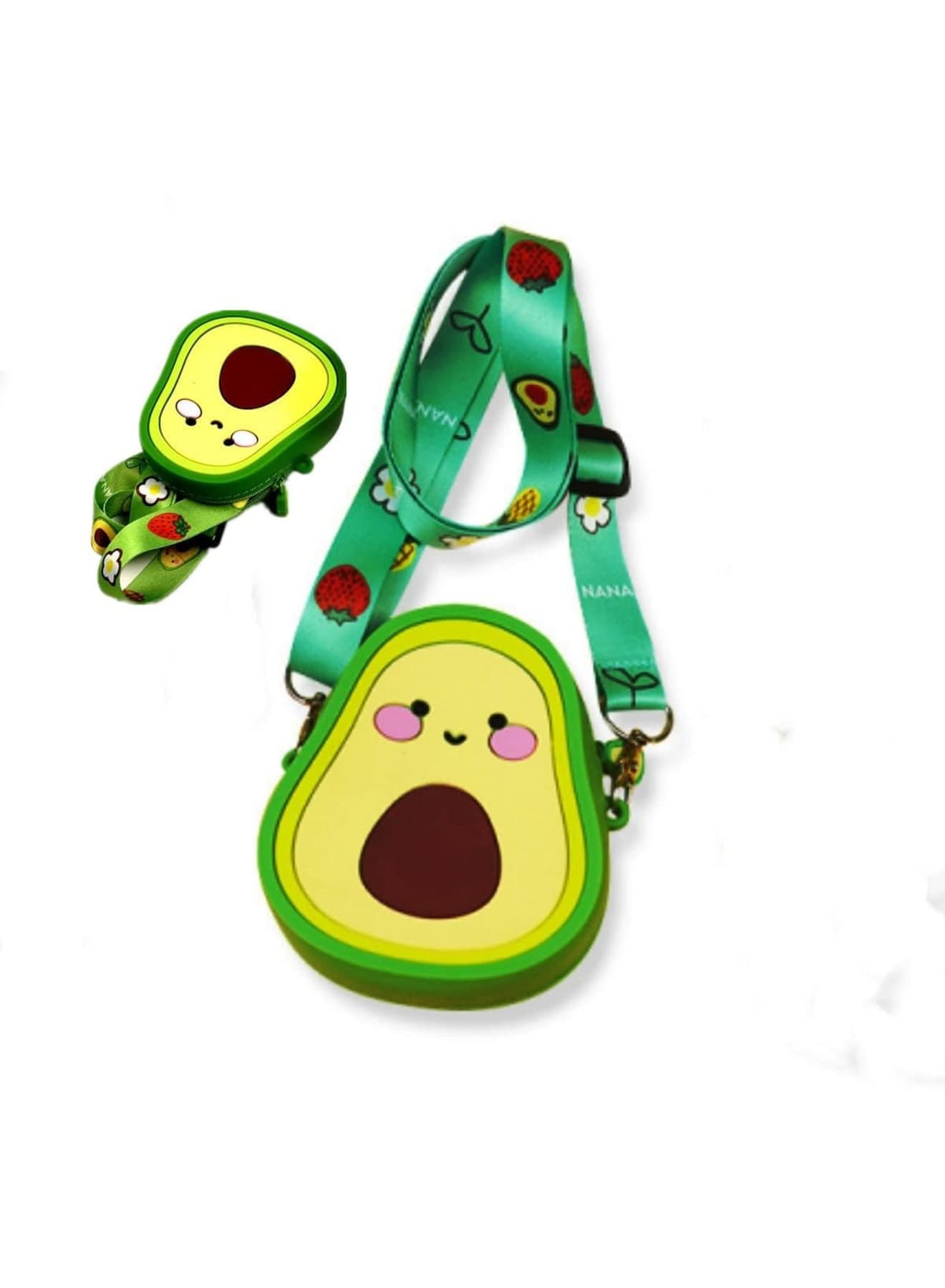 Coin Purse, Silicone Avocado Crossbody Bag for Kids with Adjustable Strap, Cute 3D Cartoon Mini Bag for Snacks, Keys, Candy, Makeup, Ideal for Girls’ Daily Use, Travel or Birthday Gift